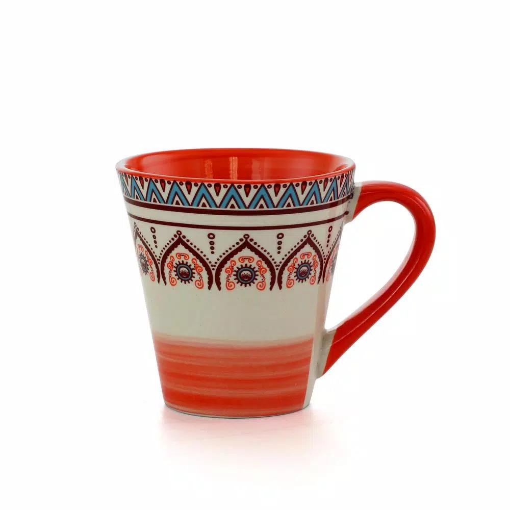 Elama Zen Rust Mozaik 16-Piece Stoneware Dinnerware Set, Service for 4, Orange Bohemian Style