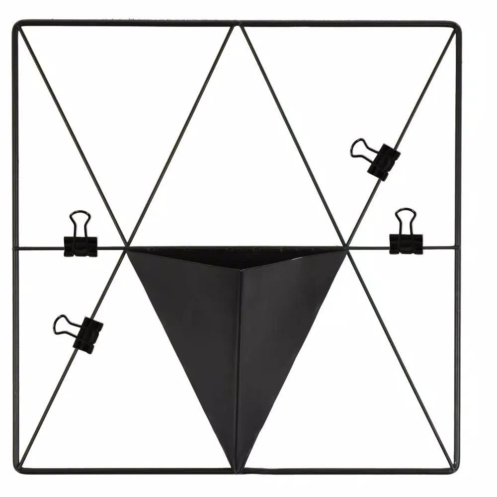 WallPops Matte Black Triangle Metal Grid Wall Organizer with Pocket and Clips