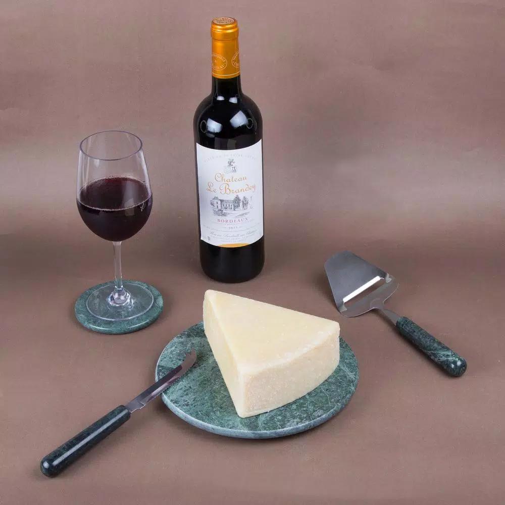 Creative Home Stainless Steel Cheese Cutter and Knife Set with Natural Green Marble Handles (2-Piece)