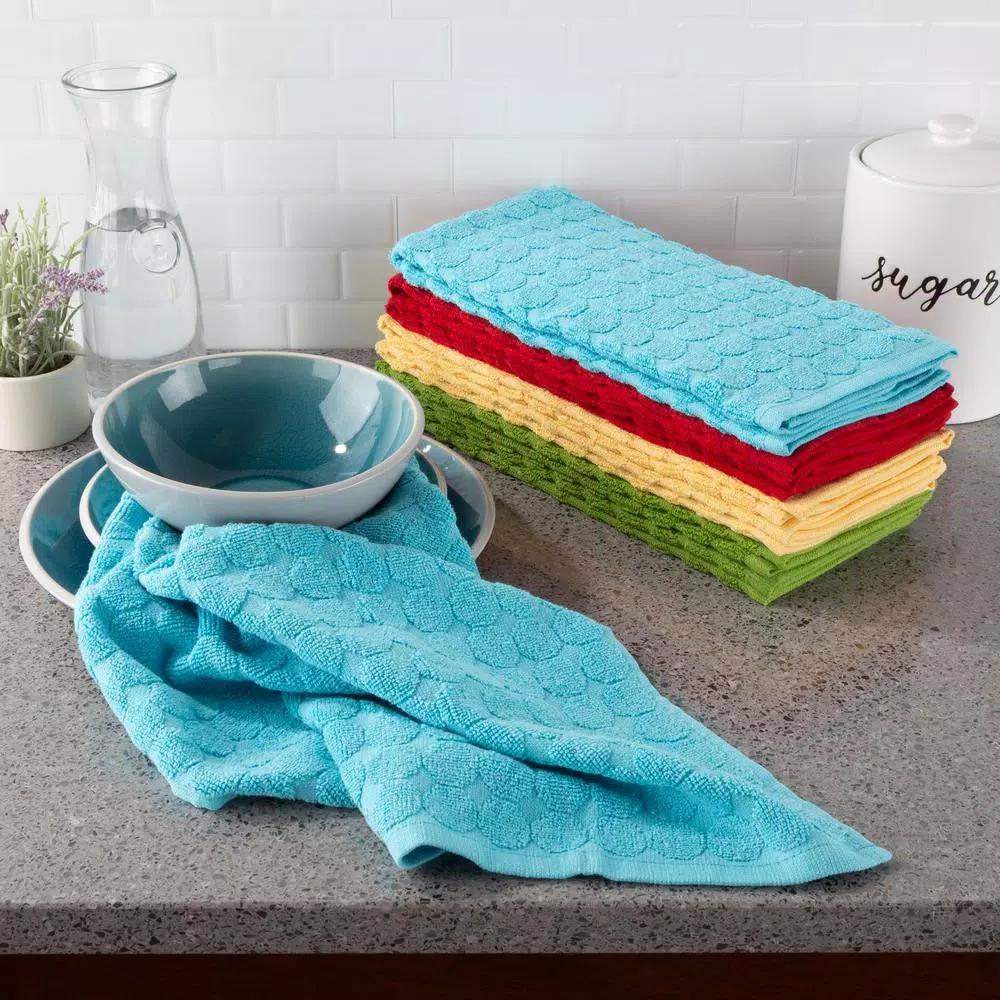 Lavish Home 8-Piece Multi-Color Circle Pattern Weave 100% Cotton Kitchen Towel Set
