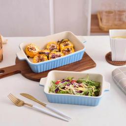 MALACASA 2-Piece Blue Porcelain Rectangle Bakeware Set, 12 in. and 13 in. Ceramic Baking Dishes thumbnail 3
