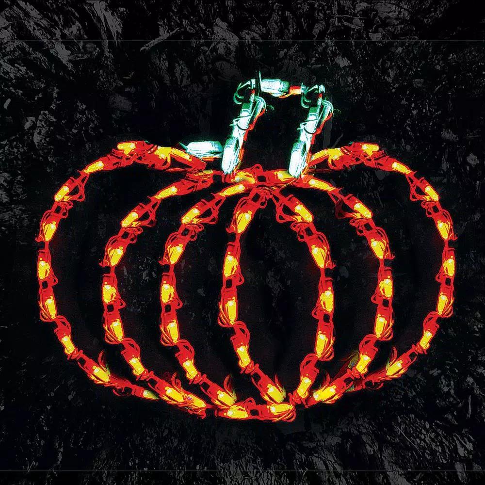 HOLIDYNAMICS HOLIDAY LIGHTING SOLUTIONS 14 in. Lighted LED Little Pumpkin Sculpture - Orange & Green Halloween Decor
