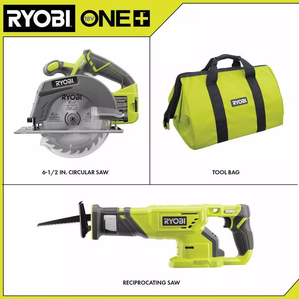 RYOBI 18V ONE+ Cordless Reciprocating Saw and 6-1/2 in. Circular Saw Combo Kit (Tools Only)