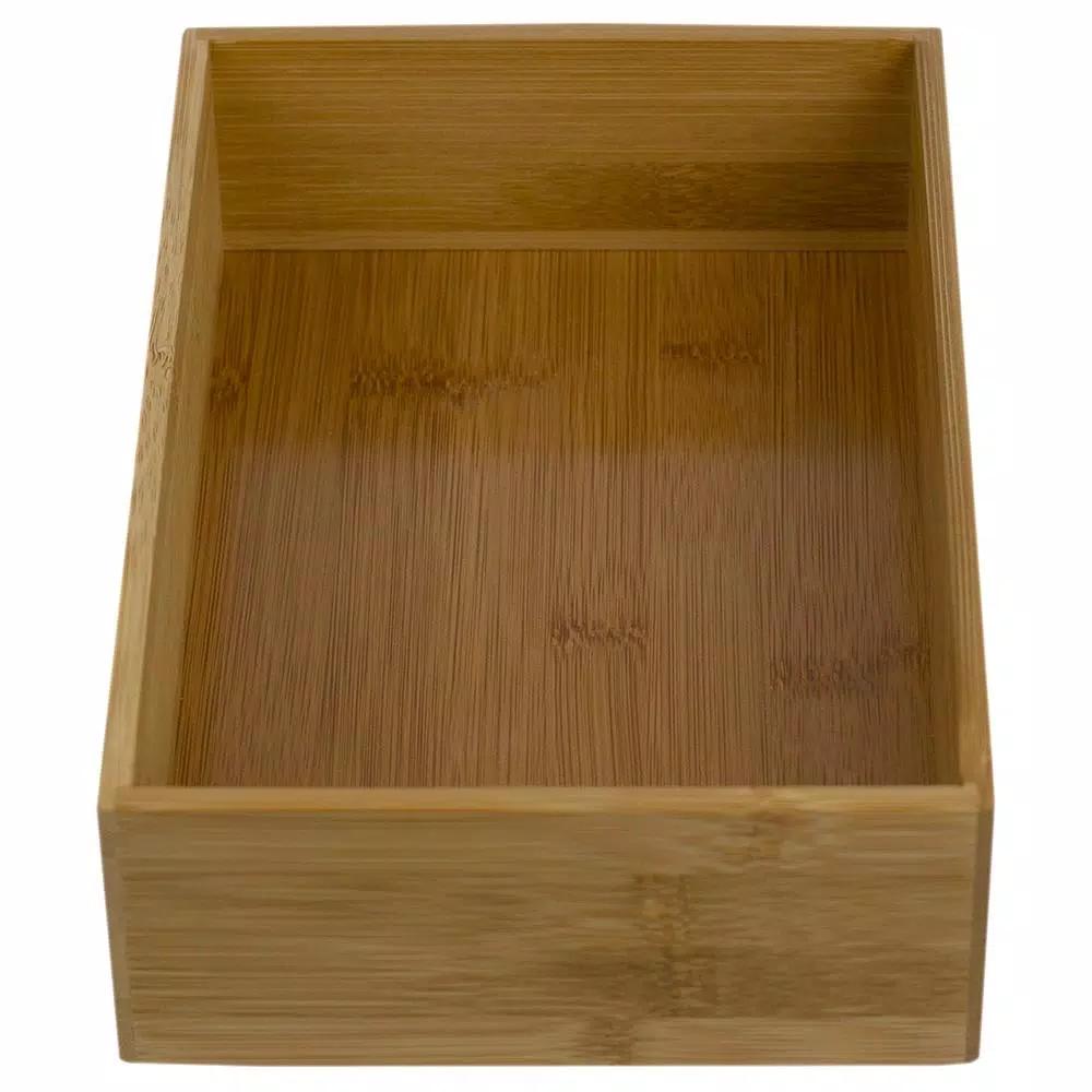 Unbranded Natural Bamboo Drawer Organizer - Rustic Wooden Storage Box for Office, Kitchen, and Bathroom