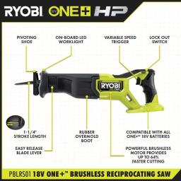 RYOBI 18V ONE+ HP Brushless Cordless Reciprocating Saw (Tool Only) thumbnail 3