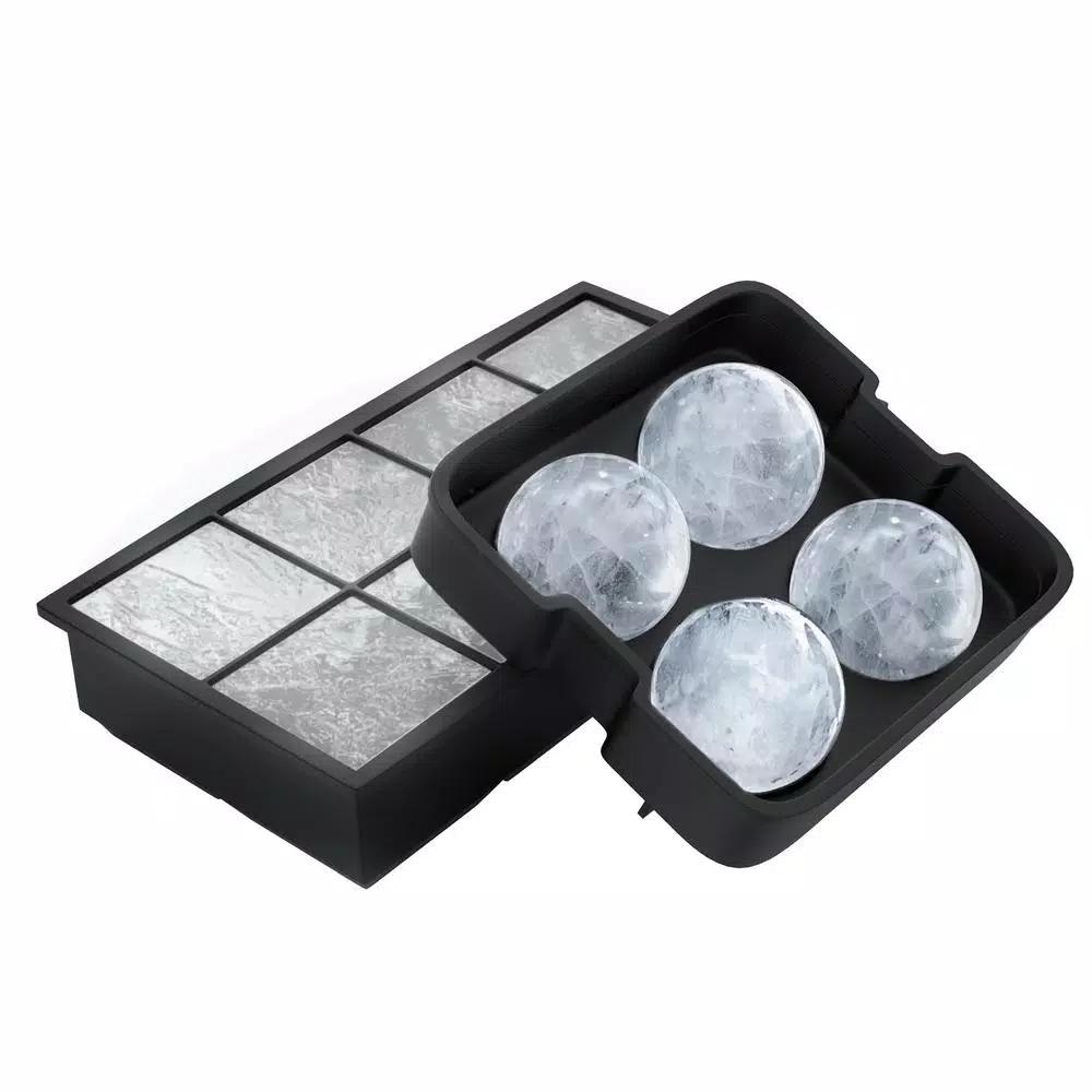 Chef Buddy Silicone Slow Melting Ice Cube Tray 2-Pack - Square and Round Ice Ball Molds