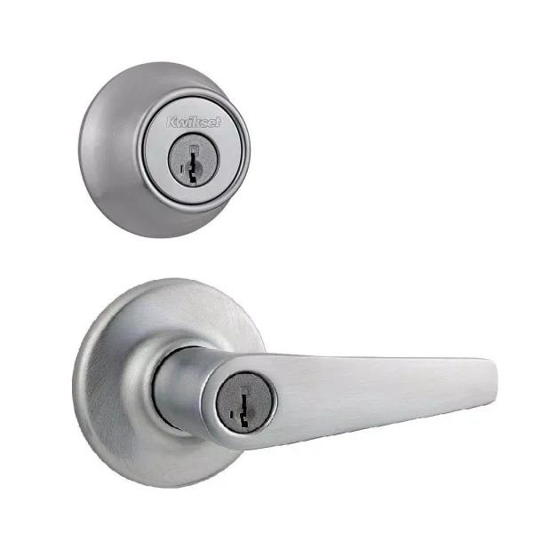 Kwikset Balboa Satin Chrome Exterior Combo Pack Door Knob and Deadbolt with SmartKey Security