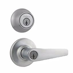 Kwikset Balboa Satin Chrome Exterior Combo Pack Door Knob and Deadbolt with SmartKey Security thumbnail 1
