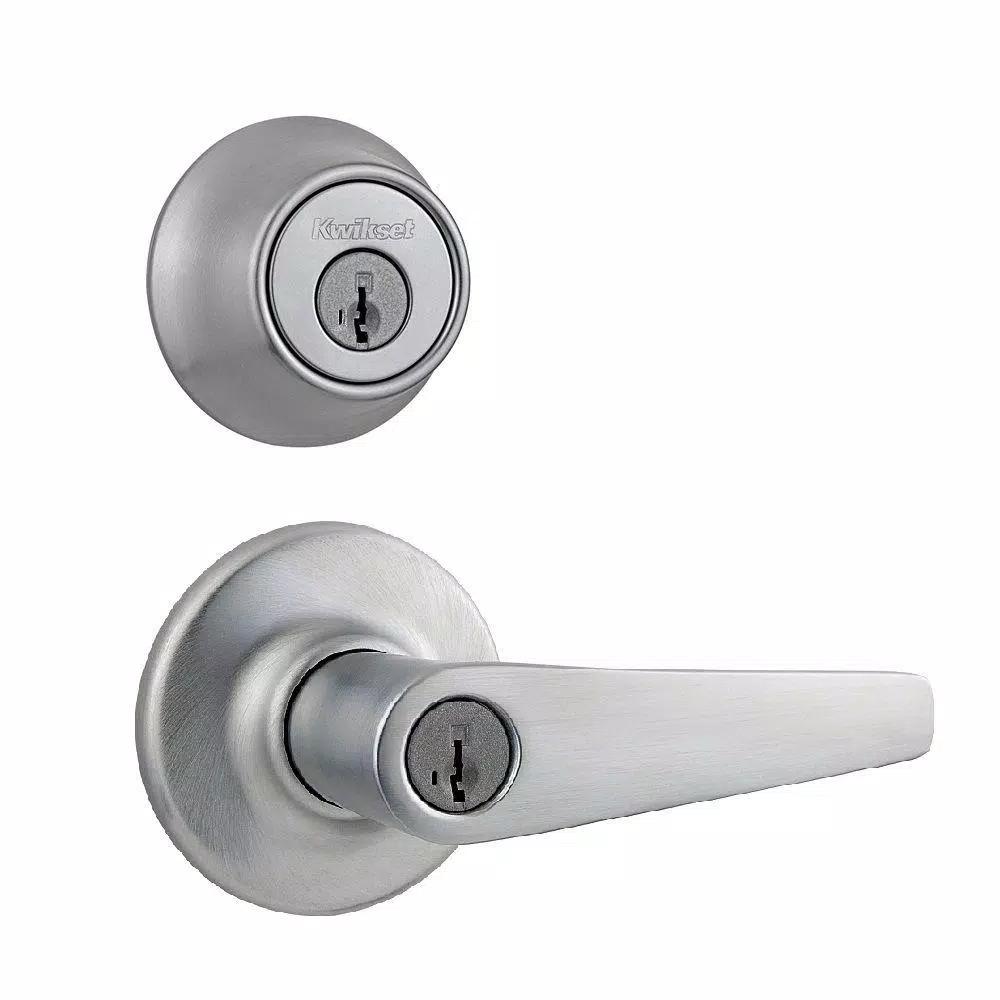 Kwikset Balboa Satin Chrome Exterior Combo Pack Door Knob and Deadbolt with SmartKey Security
