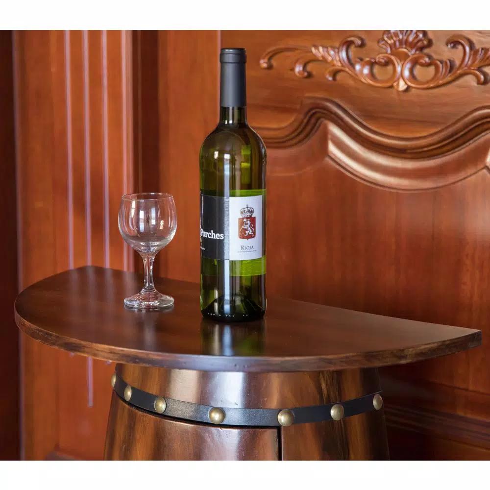 Vintiquewise Rustic Wooden Barrel Shaped Wine Bar Cabinet with Lockable Latch and 10-Bottle Storage