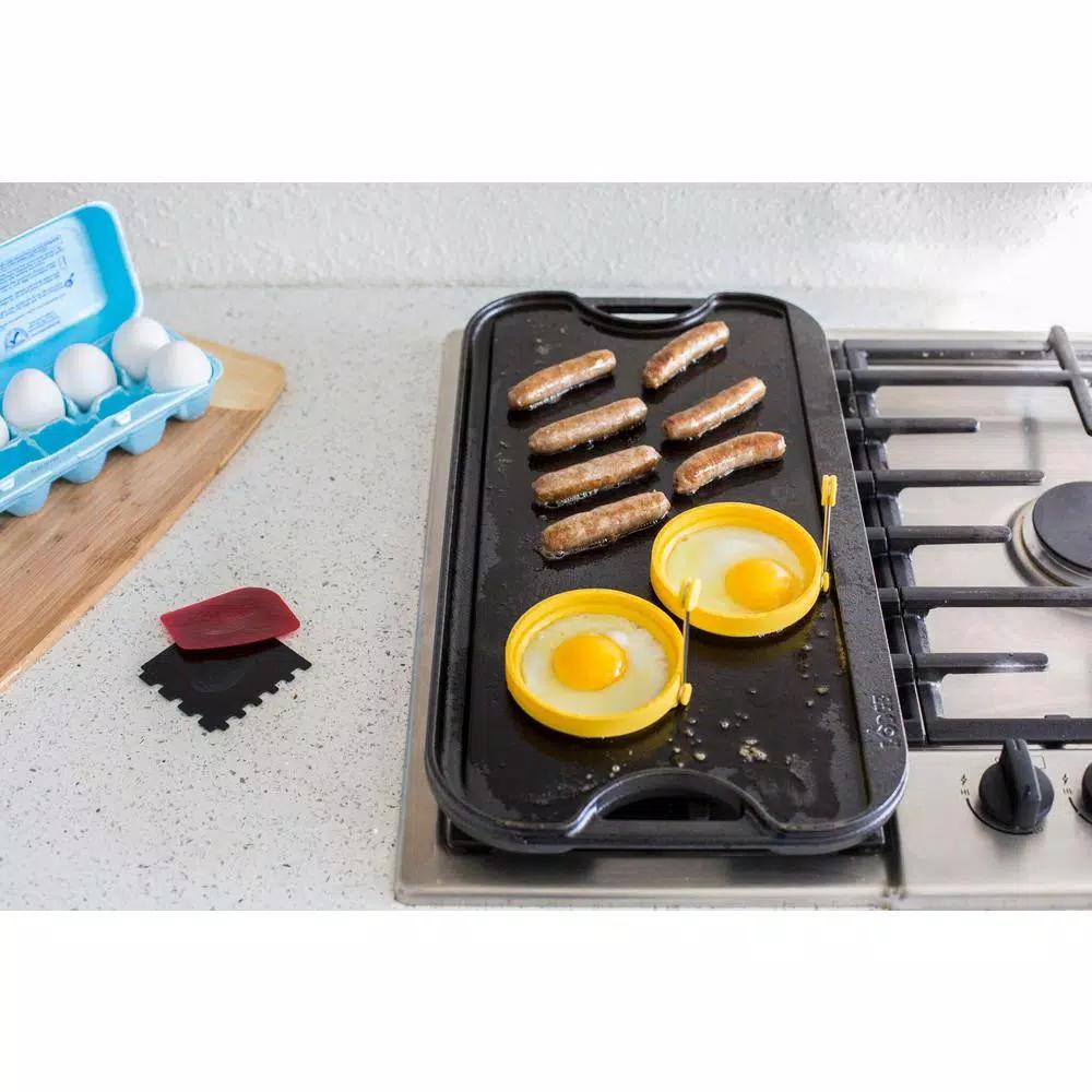Lodge 5-Piece Reversible Cast Iron Stovetop Griddle Set with Egg Rings