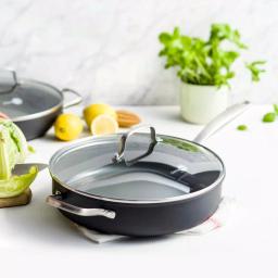 GreenPan Chatham 5 Qt. Hard-Anodized Aluminum Ceramic Nonstick Saute Pan with Glass Lid, Gray thumbnail 2