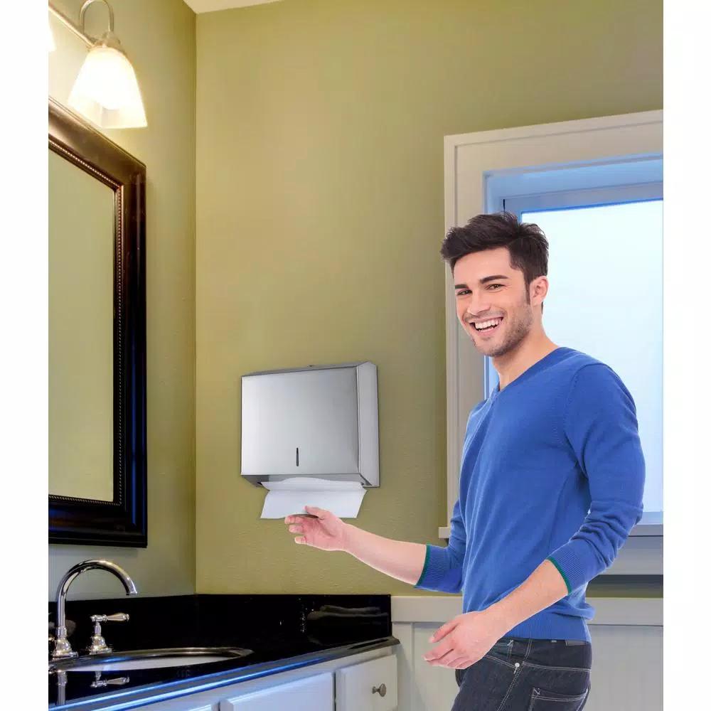 Alpine Industries Stainless Steel Brushed C-Fold and Multi-Fold Paper Towel Dispenser