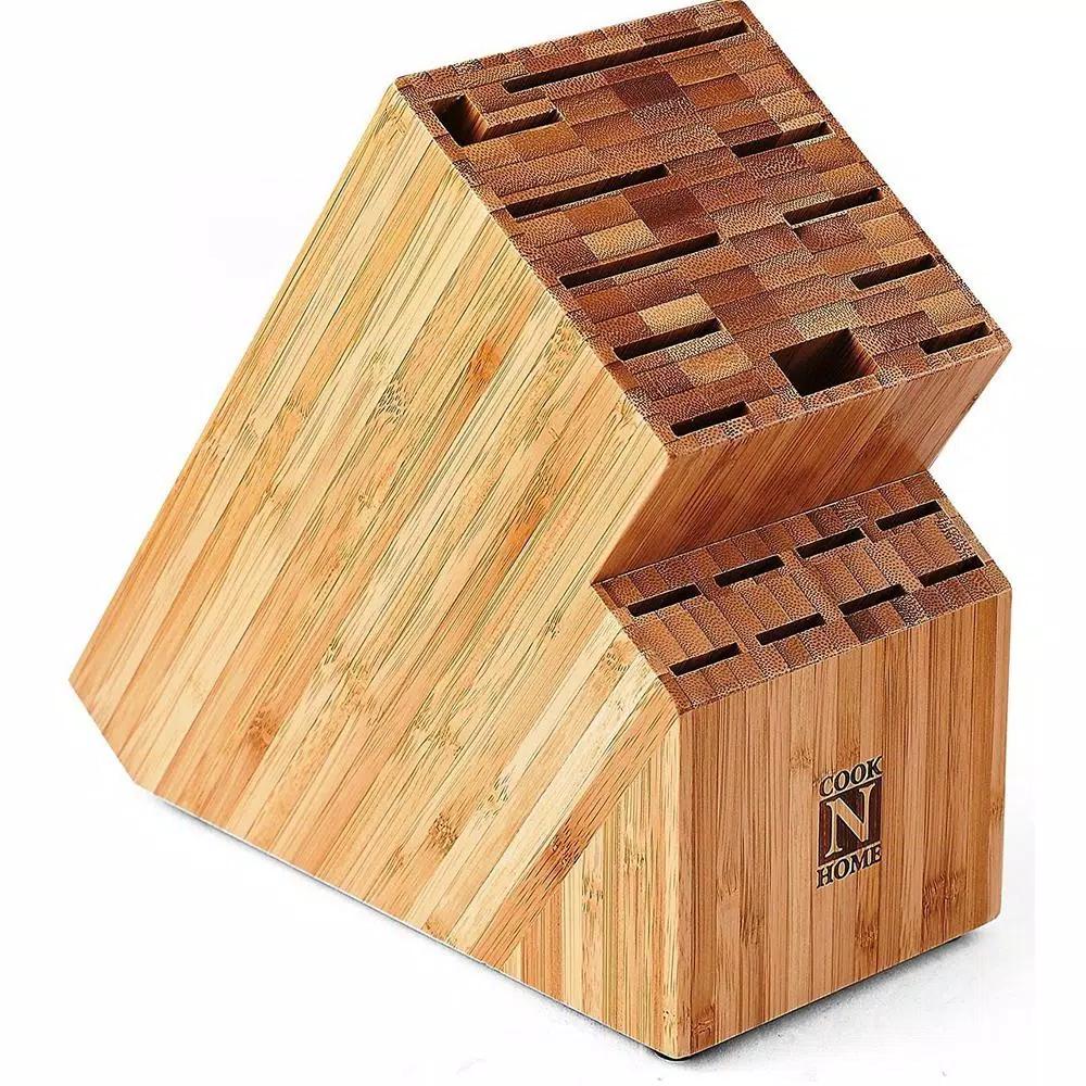Cook N Home 19-Slot Natural Bamboo Universal Knife Storage Block Organizer