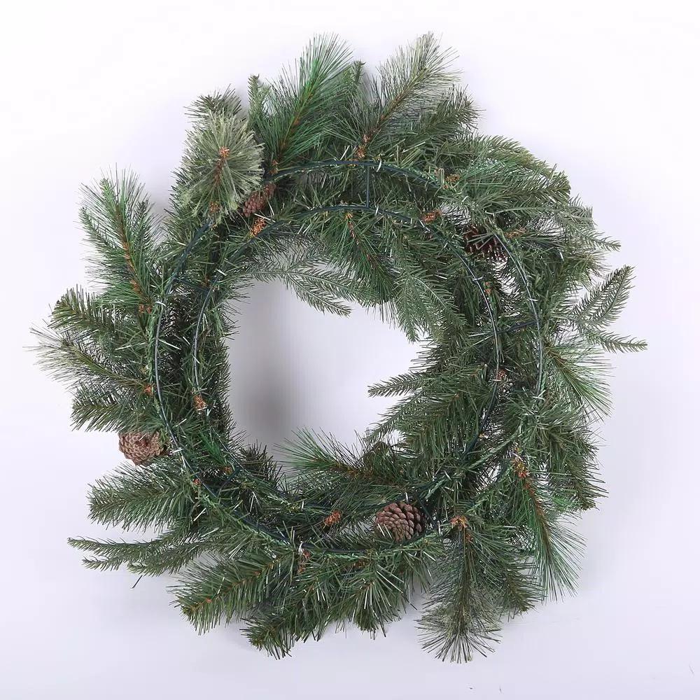 Winsome House 24 in. Artificial Pine and Cedar Wreath with Red Berries and Pinecones