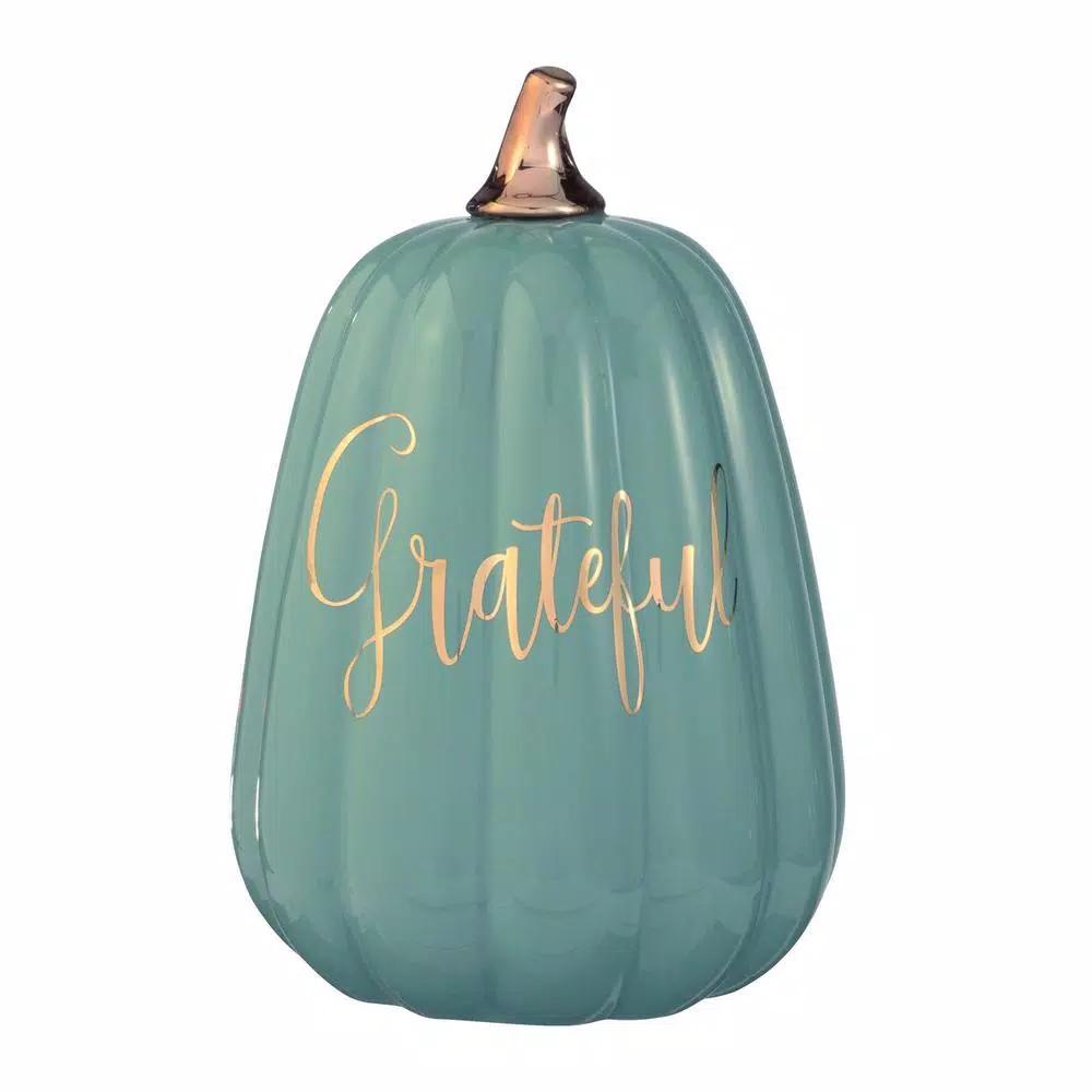Amscan Grateful Green Pumpkin Figurine Set (2-Pack) - Ceramic Fall Tabletop Decor