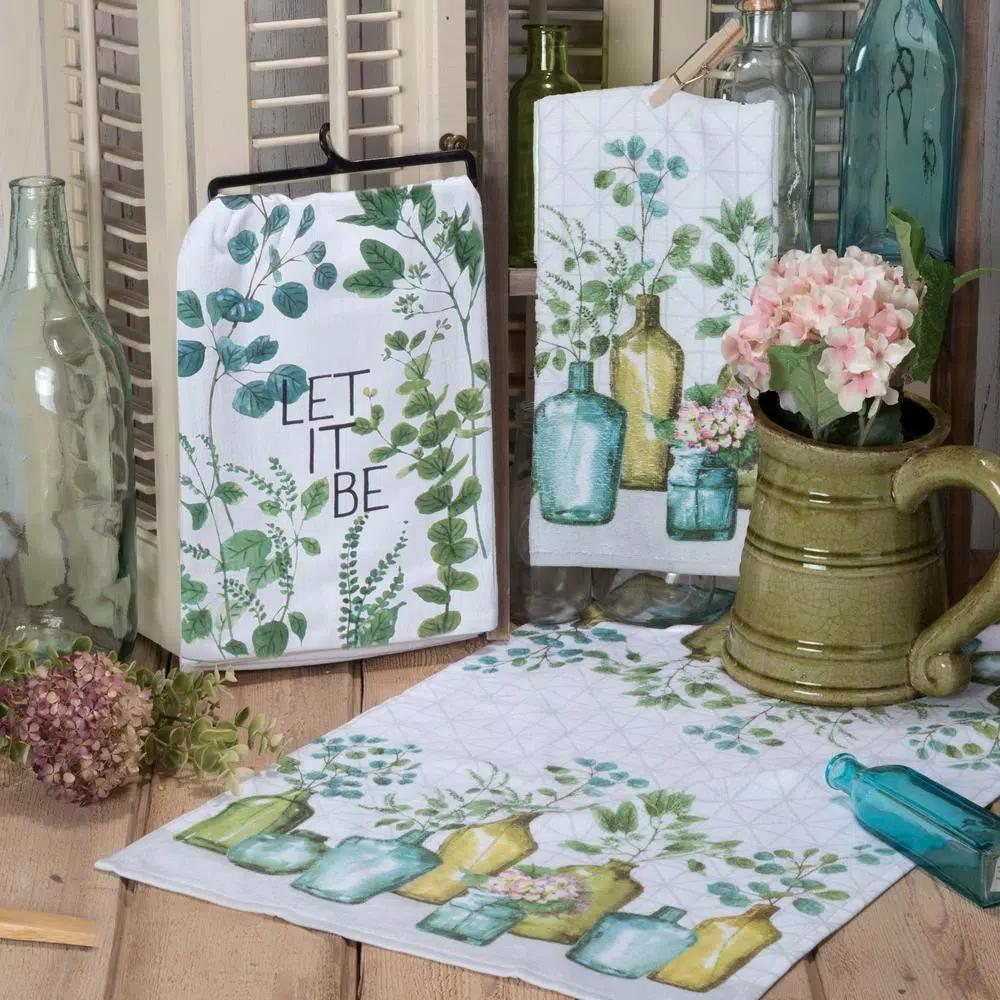 Kay Dee Lisa Audit Greenery Watercolor Cotton Kitchen Textile Set, 4-Piece