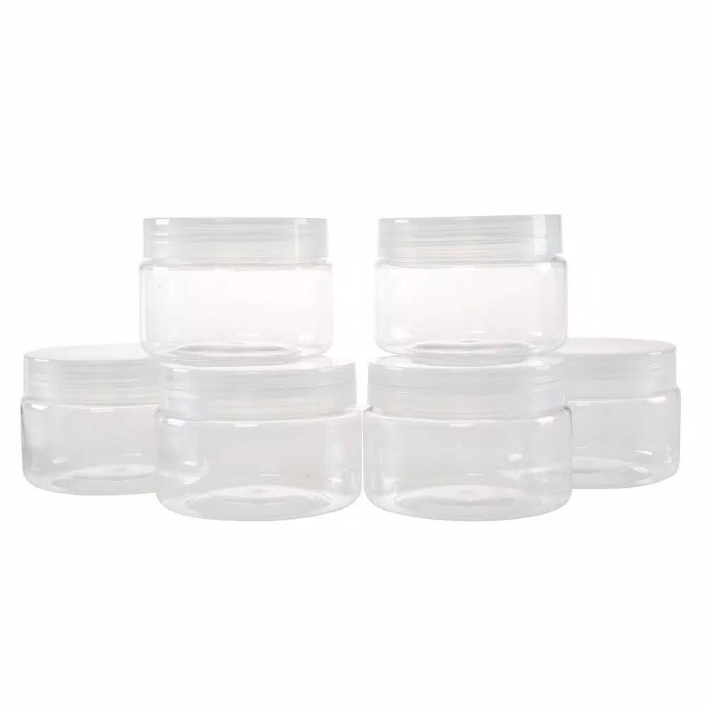 Stalwart 4 oz. Clear Plastic Jars with Foam Liner, Round Storage Containers (6-Pack)