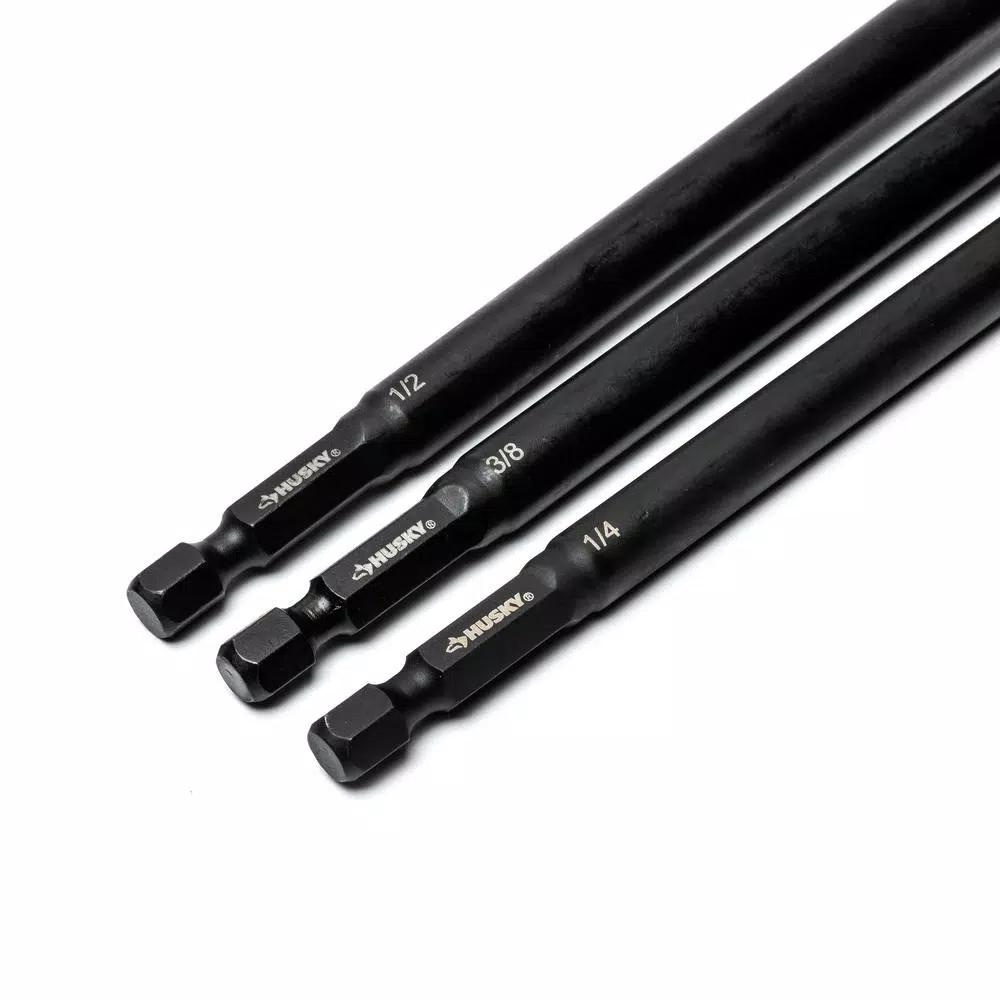 Husky 3-Piece Impact Socket Adapter Set, 1/4 in. Hex Shank to 1/4 in., 3/8 in., and 1/2 in. Drive