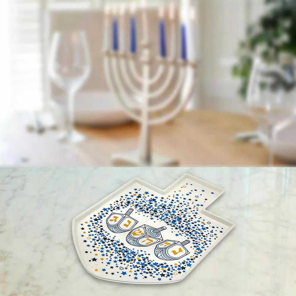 Godinger White Bone China Dreidel Platter for Hanukkah Serving
