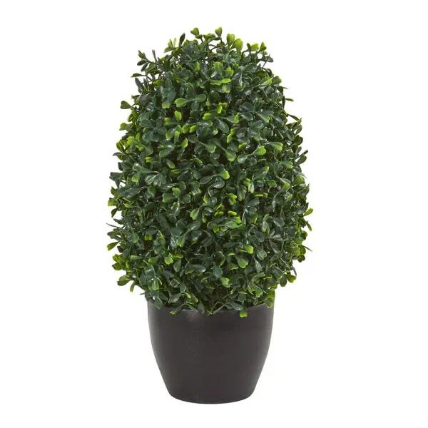 Nearly Natural 13 in. Artificial Boxwood Topiary Plant with Planter, UV Resistant, Indoor/Outdoor