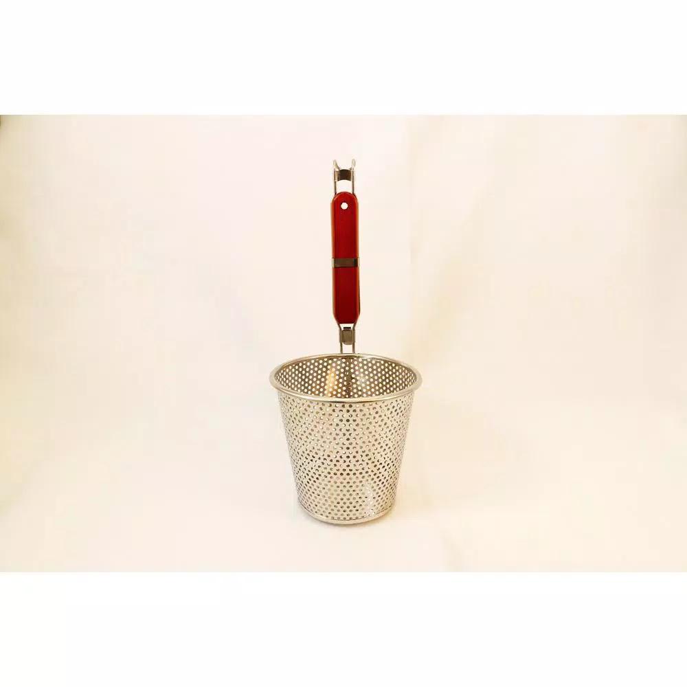 ExcelSteel 6.25 in. Stainless Steel Pasta Basket with Wood Covered Handles