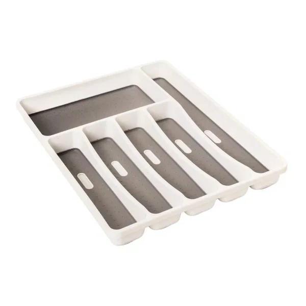 Real Solutions for Real Life White Plastic 6-Compartment Utensil Drawer Organizer Tray