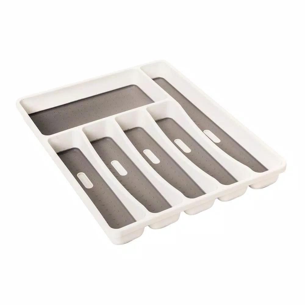 Real Solutions for Real Life White Plastic 6-Compartment Utensil Drawer Organizer Tray