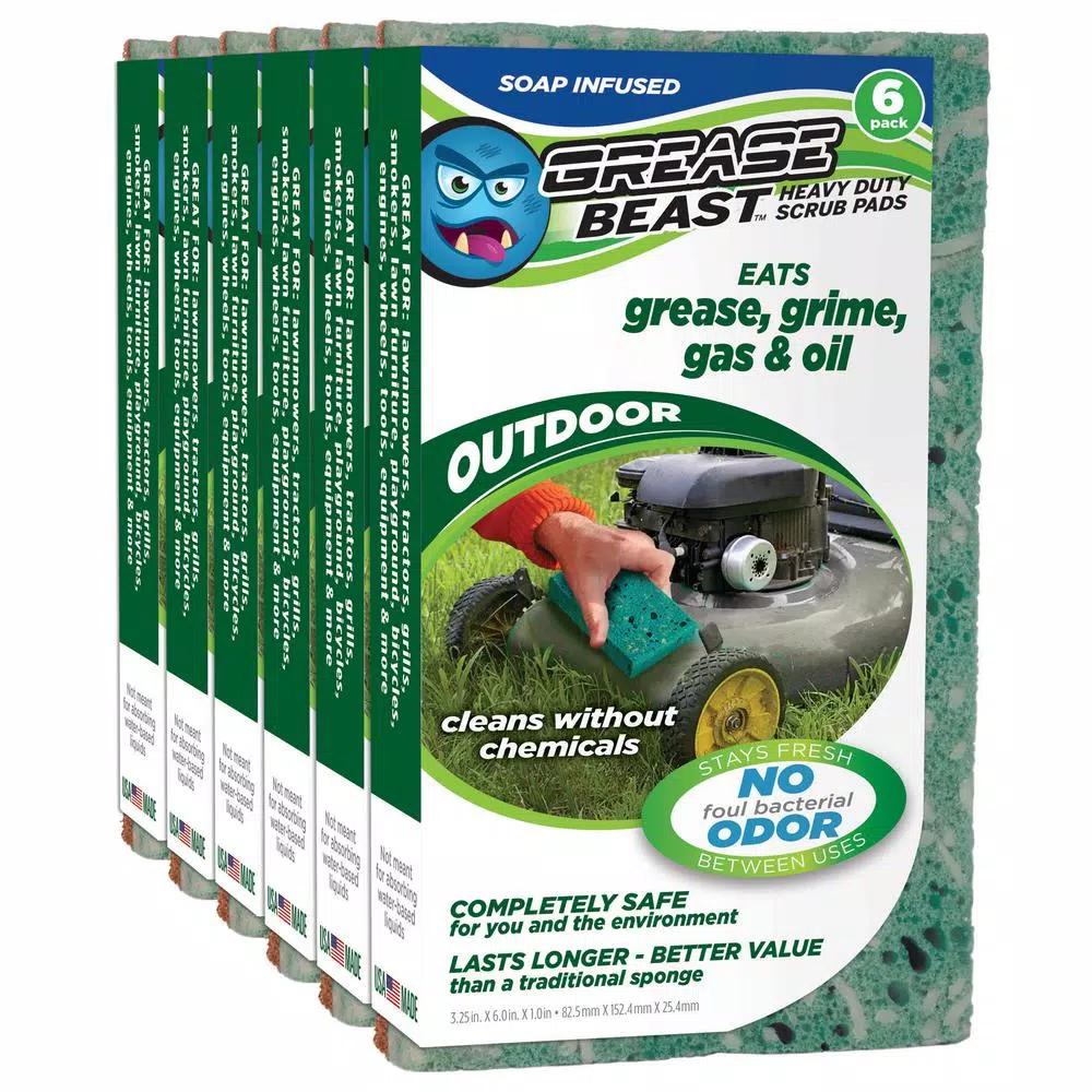 Grease Beast Heavy-Duty Soap-Infused Outdoor Scrub Sponge, Odor and Bacteria Resistant, X-Large (6-Pack)
