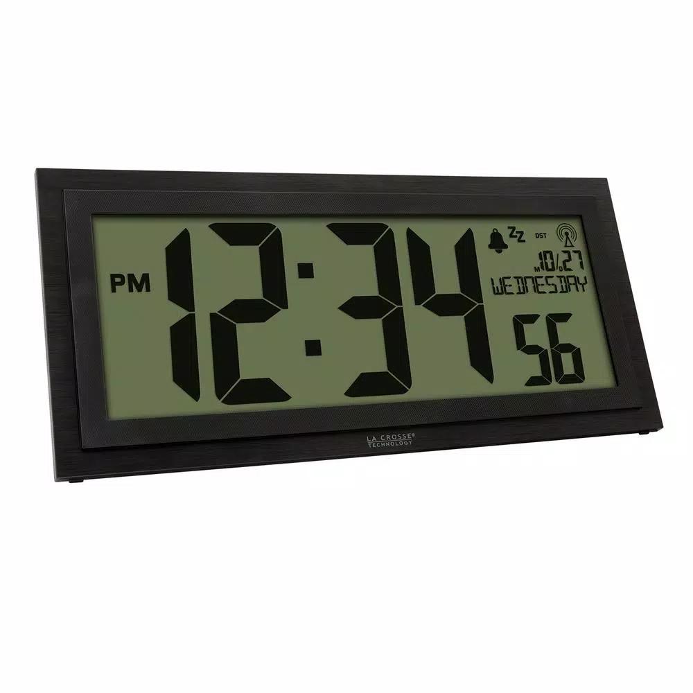 La Crosse Technology 15 in. Extra-Large Textured Atomic Digital Clock - Black, Wall or Tabletop