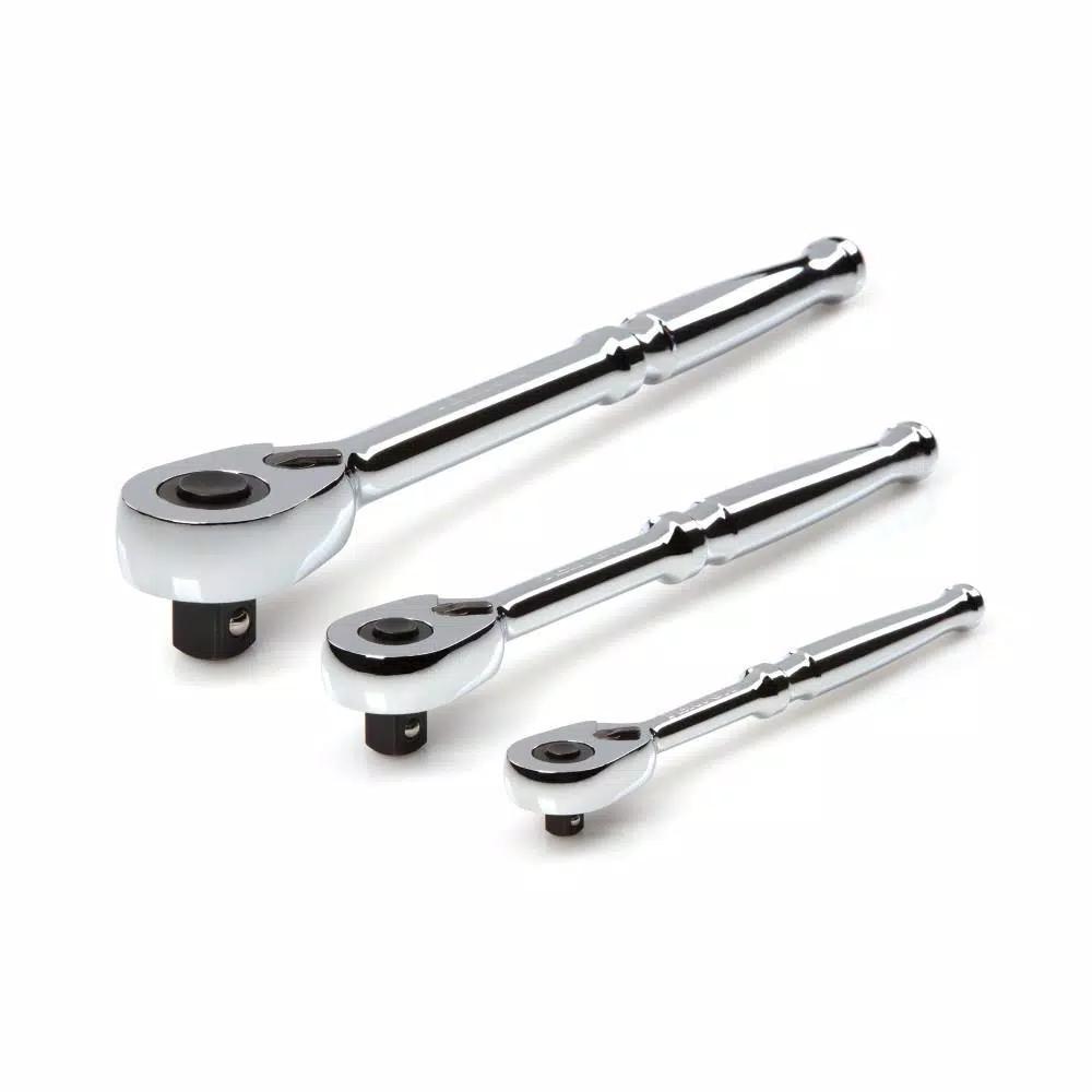 TEKTON 3-Piece Quick-Release Ratchet Set, 1/4 in., 3/8 in., 1/2 in. Drive, 90-Tooth