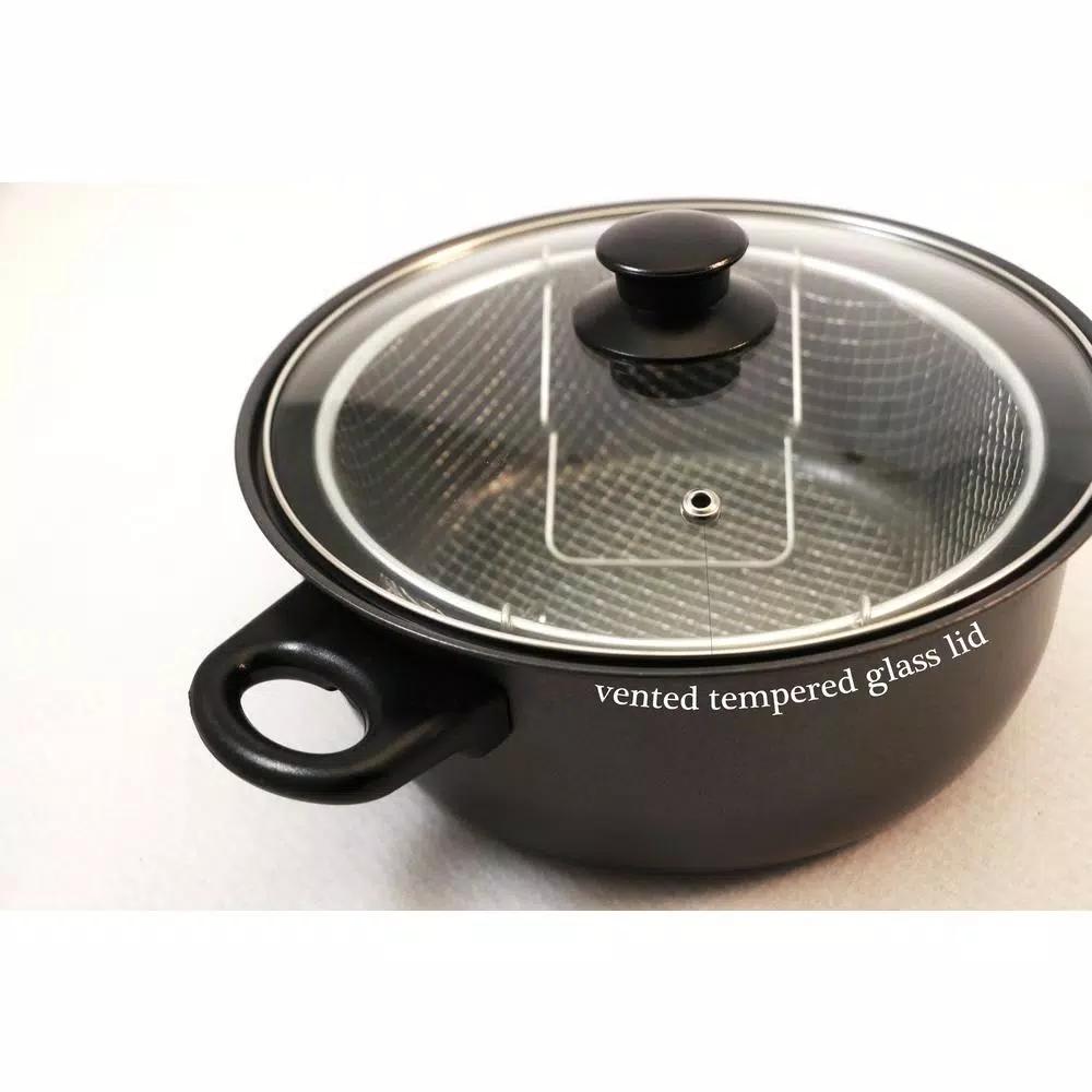 Cook Pro 4.5 Qt. Carbon Steel Deep Fryer Set with Frying Basket and Vented Glass Lid