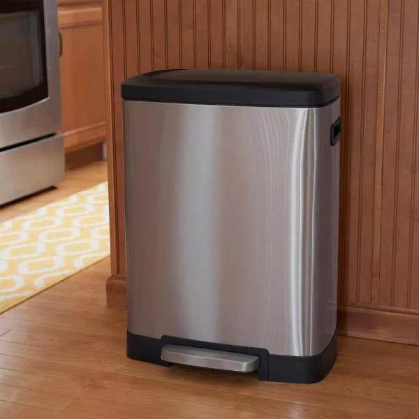 Household Essentials Summit 13 Gallon Rectangular Stainless Steel Step Trash Can with Soft-Close Lid
