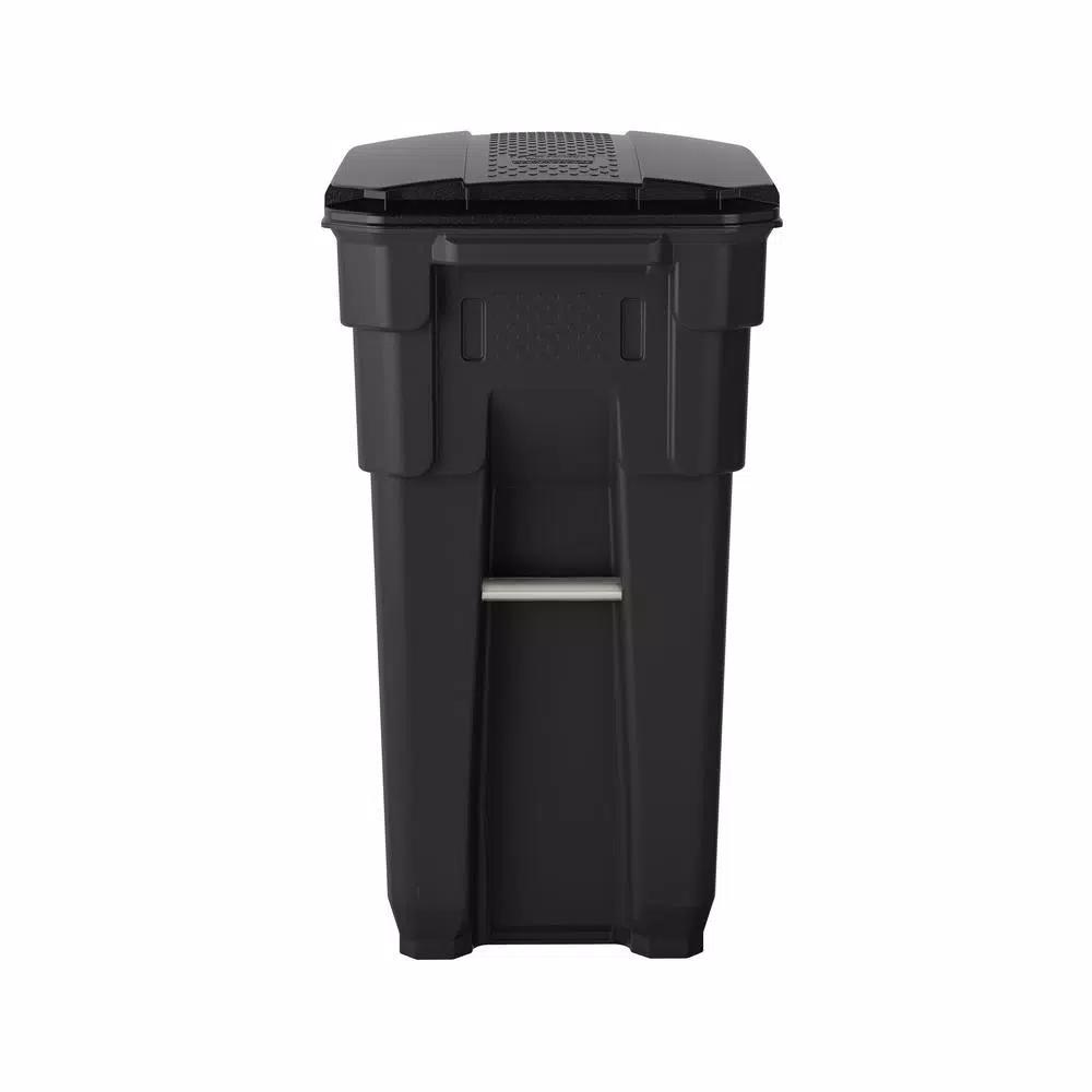 Suncast Commercial 32 Gal. Gray Plastic Wheeled Trash Can with Attached Lid