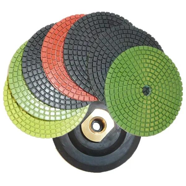 Unbranded JHX 4 in. Wet Diamond Polishing Pad Set for Granite and Concrete with Semi-Rigid Back Holder (7-Piece)