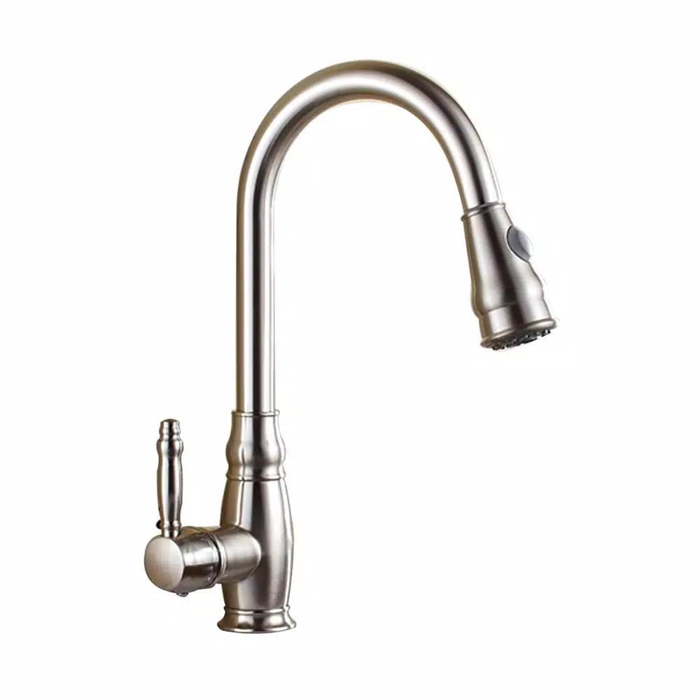 Vanity Art Brushed Nickel Single-Handle Pull-Down Kitchen Faucet with 360 Degree Swivel Spout