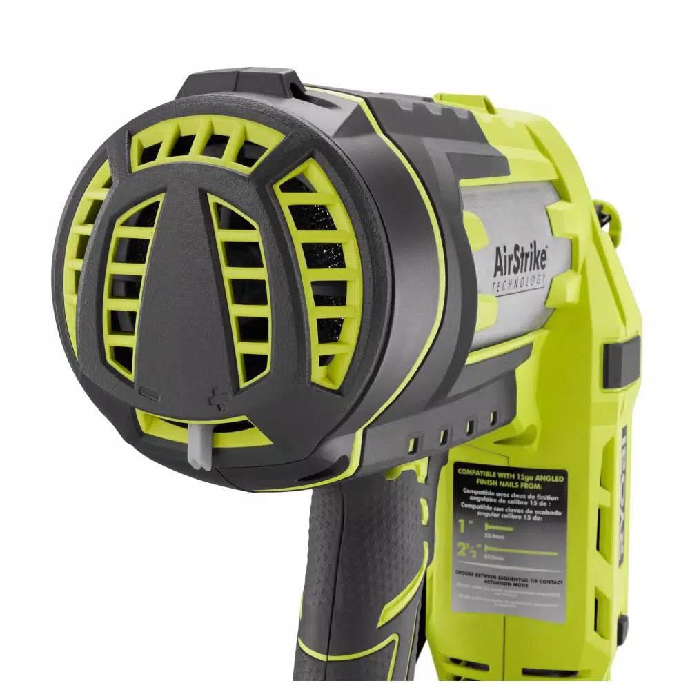 RYOBI 18V ONE+ 15-Gauge Angled Cordless AirStrike Finish Nailer Kit with 2.0 Ah Battery and Charger