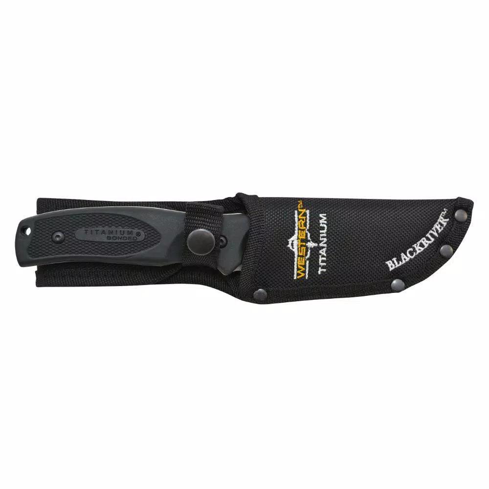 WESTERN BlackRiver 9 in. Titanium Bonded Fixed Blade Knife with 3.75 in. Drop Point Blade and Nylon Sheath