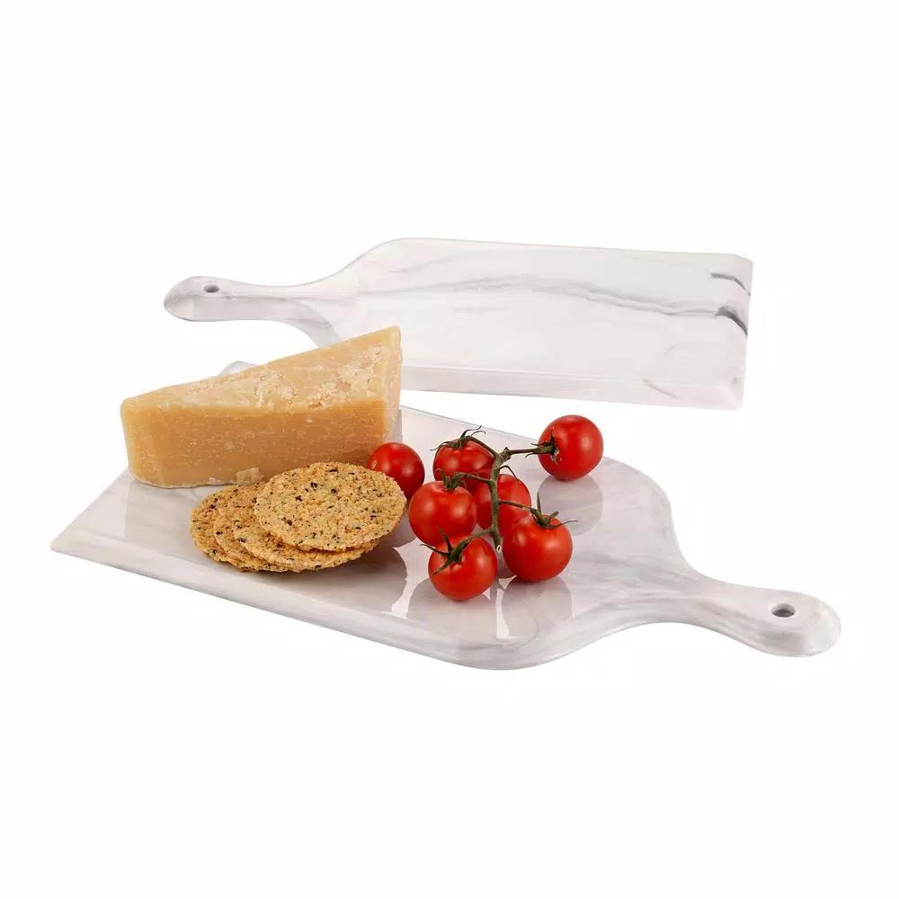 Over and Back Marble Grey Porcelain Serving Board Set, 2-Piece Rectangular Appetizer Trays