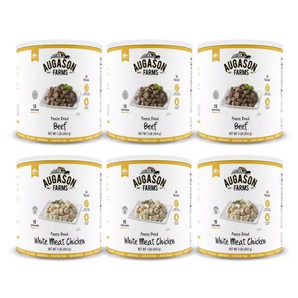 Augason Farms Freeze Dried Meat Variety 6-Pack Bundle - Beef and Chicken