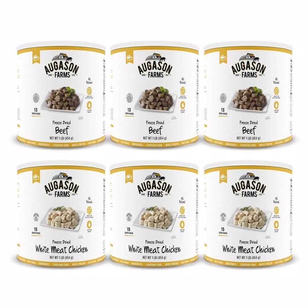 Augason Farms Freeze Dried Meat Variety 6-Pack Bundle - Beef and Chicken