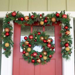 Village Lighting Company 9 ft. Pre-Lit LED Christmas Classic Garland with Red and Gold Ornaments thumbnail 3