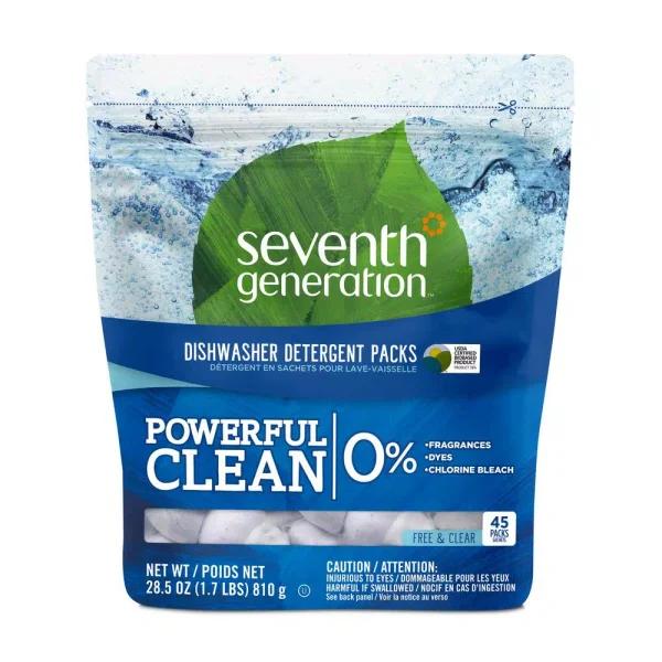 SEVENTH GENERATION Free & Clear Natural Dishwasher Detergent Concentrated Packs, 45 Count, 8-Pack Carton