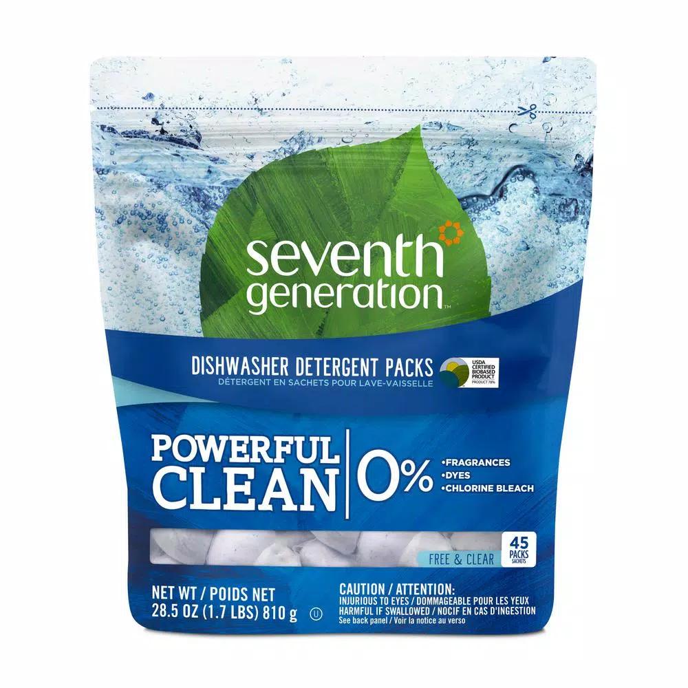 SEVENTH GENERATION Free & Clear Natural Dishwasher Detergent Concentrated Packs, 45 Count, 8-Pack Carton