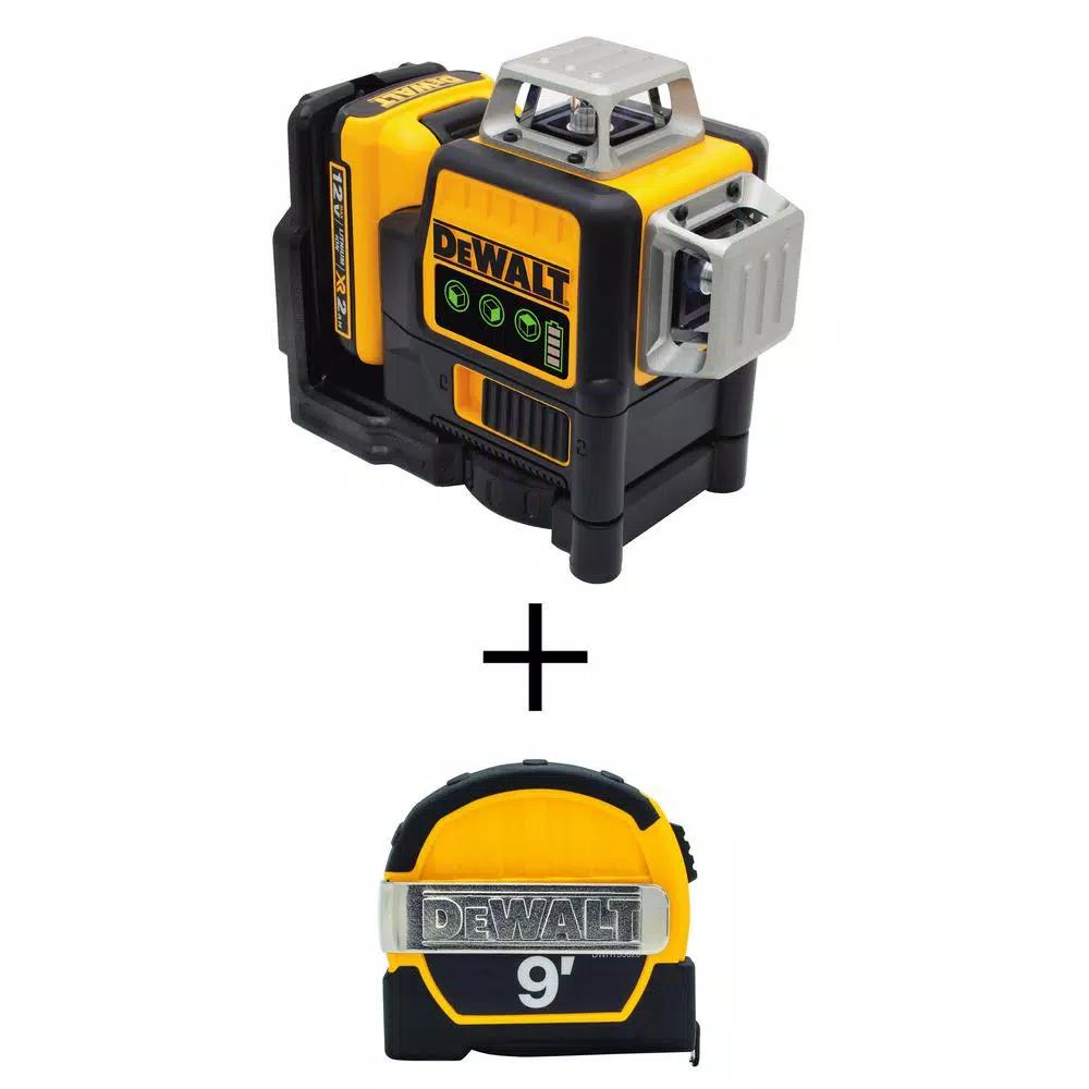 DeWalt 12V MAX Green Self-Leveling 3-Beam 360-Degree Laser Level Kit with 9 ft. Tape Measure