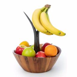Casa Bellante 12 in. Acacia Wood Fruit Bowl with Removable Banana Stem thumbnail 2