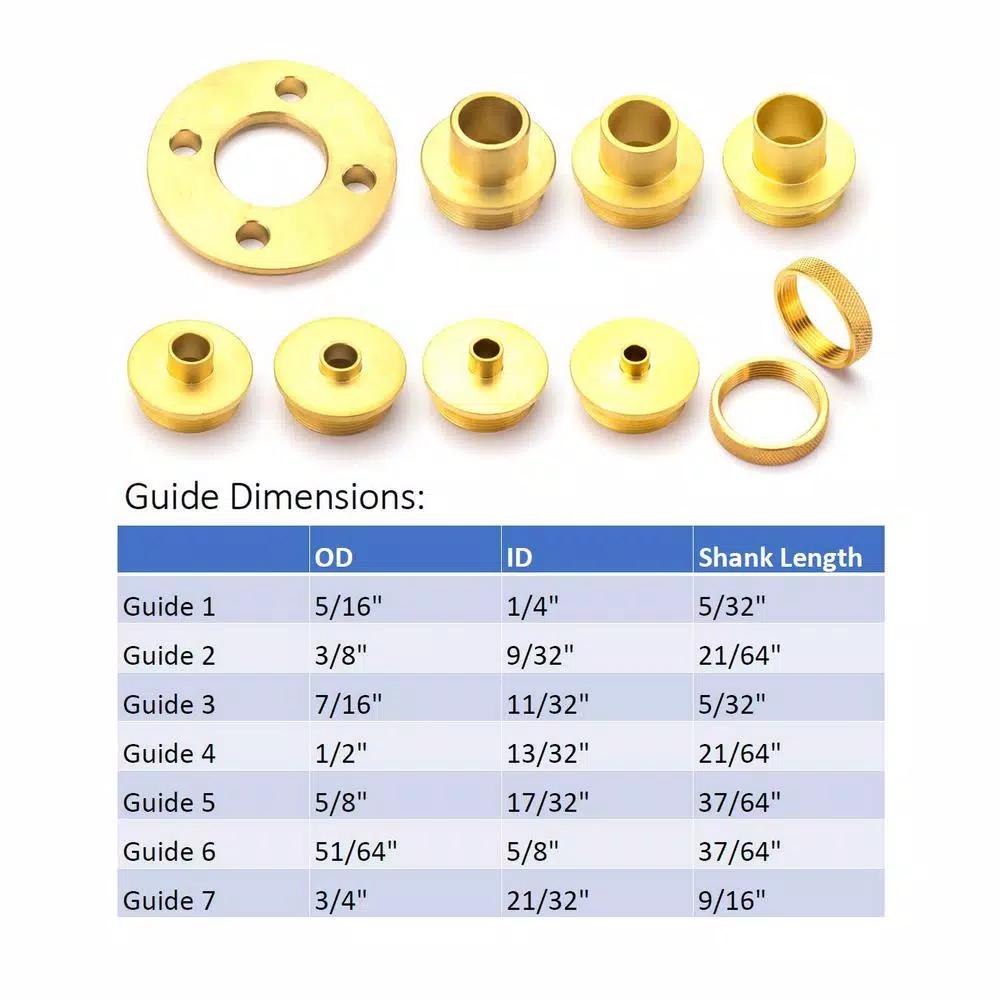 POWERTEC 10-Piece Solid Brass Router Template Guide Bushing Kit with Adaptor