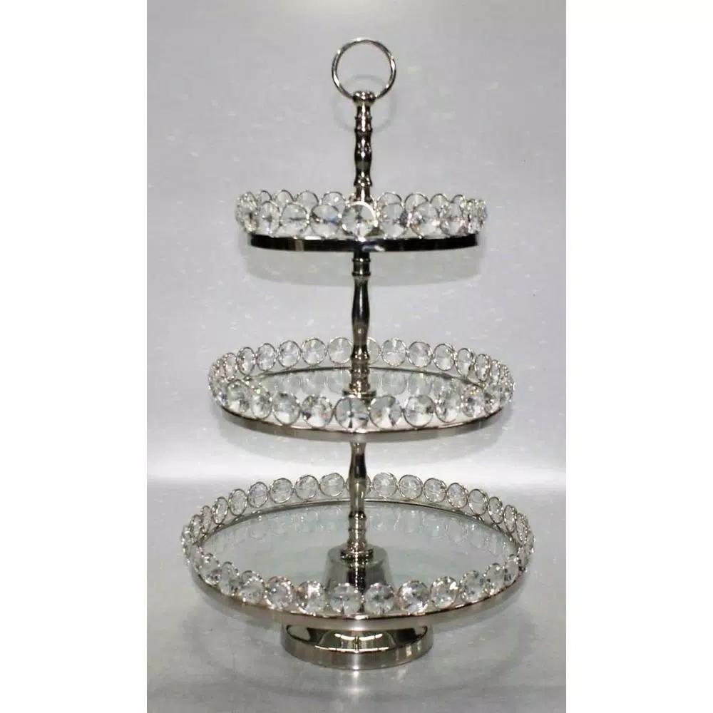 Heim Concept Silver 3-Tier Crystal and Stainless Steel Cake Stand, 20 in. H