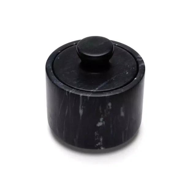 Fox Run Black Marble Salt Cellar with Lid - Elegant Spice and Herb Container