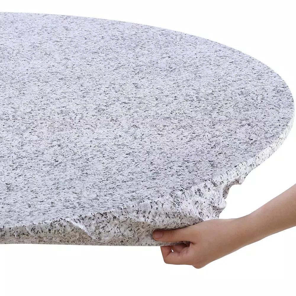 Brielle Home 42" Round Cotton Fabric Fitted Table Cover, Grey Granite Stone Print